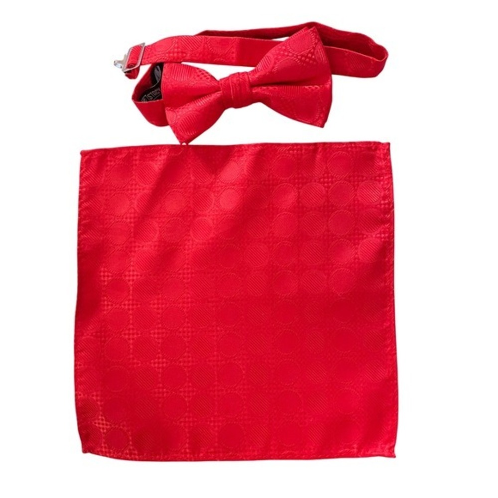 Stacy Adams Red Textured Bow Tie Pocket Square Set Men Formal Accessories Party
